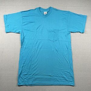 Vintage Pocket T-Shirt Mens XL Basic Plain Solid Baby Blue Single Stitch USA